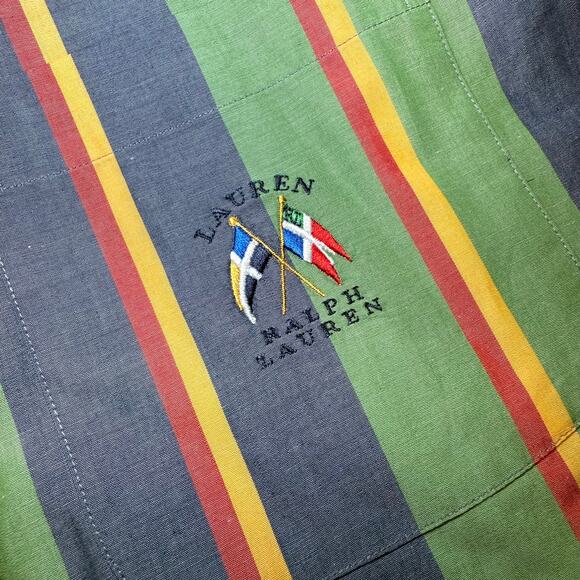 Vintage Lauren Ralph Lauren Womens Size 4 Flag Logo Striped Button Up Shirt - Picture 4 of 6